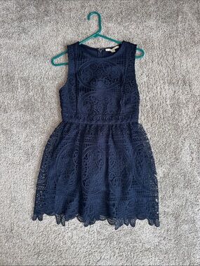 miami Dark Navy Sleeveless Lace Skater Dress